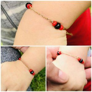 14K Gold Filled Baby Bracelet Figaro Link Azabache Charm for Kids Childrens 5.75